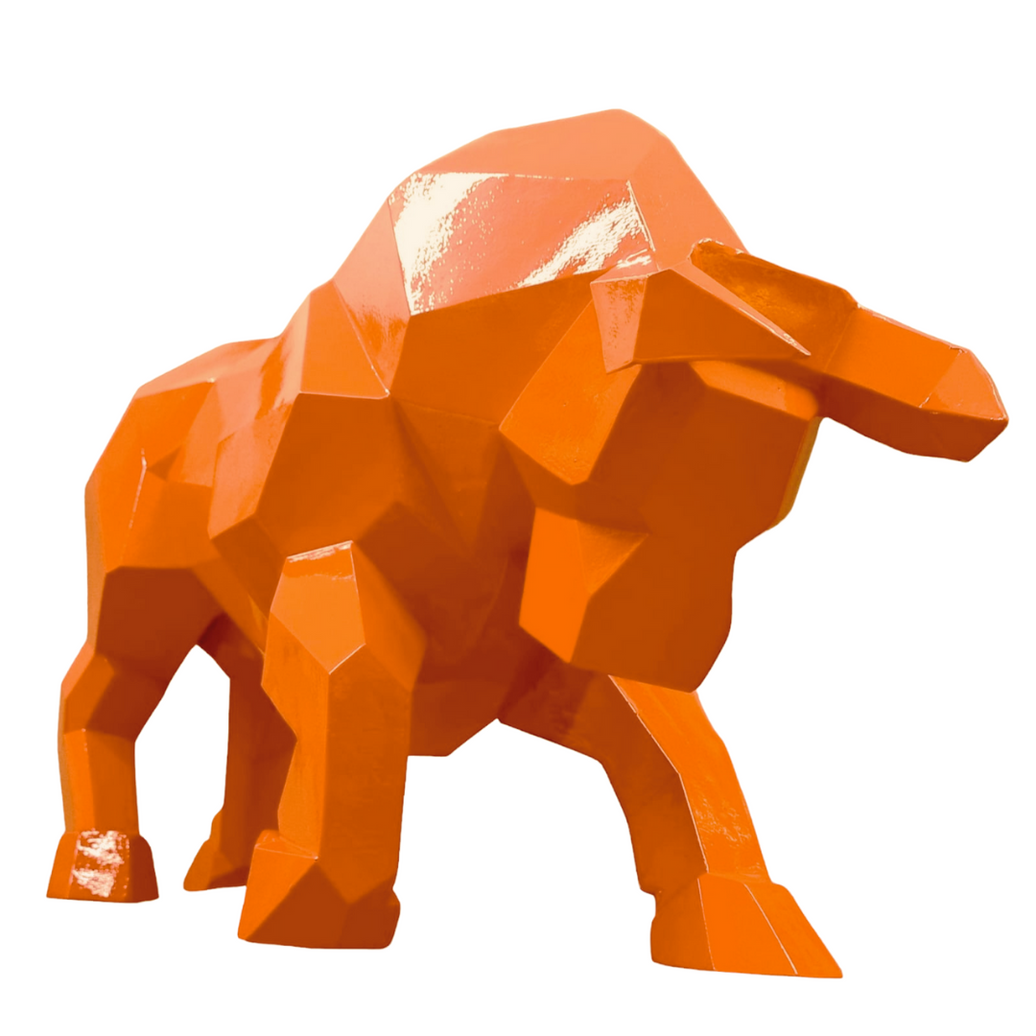 Sculpture Taureau Résine Origami 100 cm Orange – Swiss Sculpture