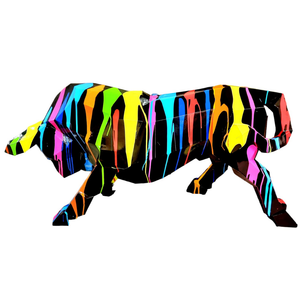 Sculpture Taureau Résine Origami 100 cm Noir & Multicolore – Swiss Sculpture