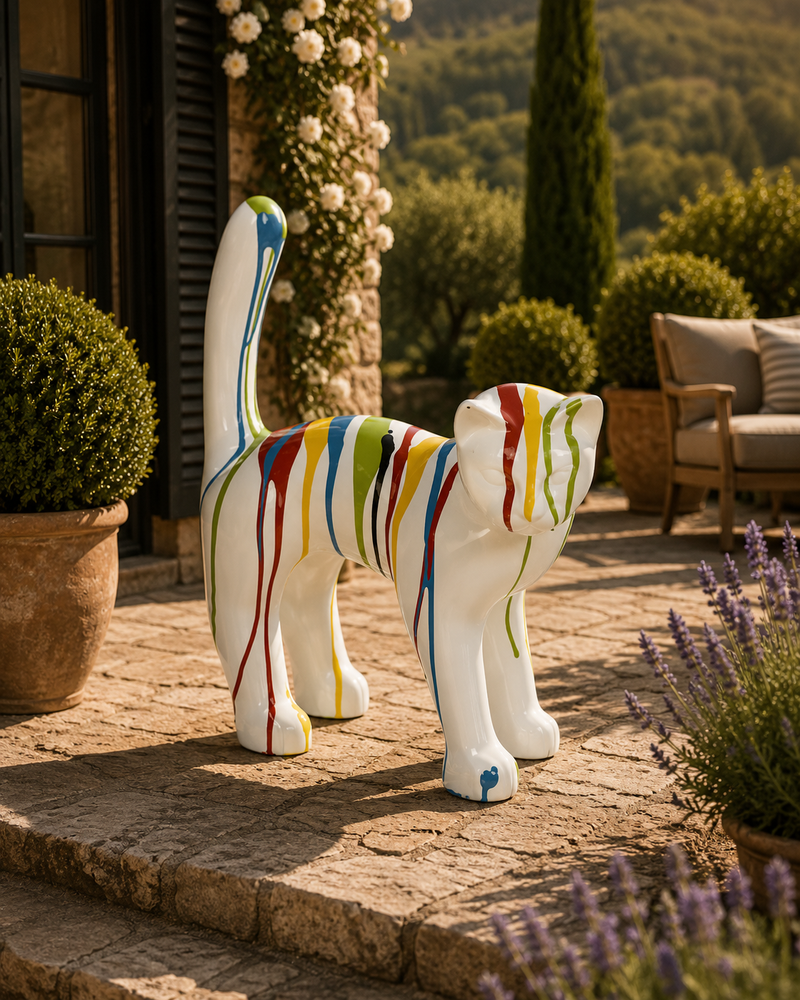 Sculpture Chat Résine 45 cm Multicolore – Swiss Sculpture