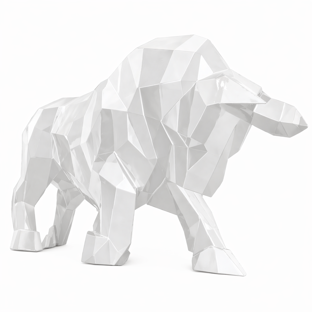 Sculpture Taureau Résine Origami 100 cm Blanc – Swiss Sculpture