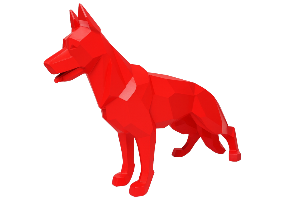 Sculpture XXL Berger Allemand Origami 120 cm Résine Rouge – Swiss Sculpture - Swiss-sculpture.ch