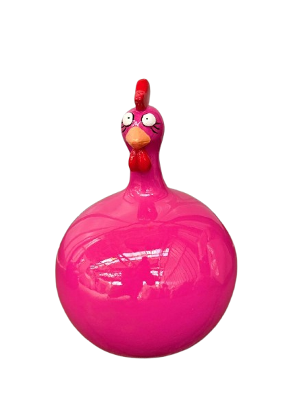 Sculpture Poule Rose en Résine 40 cm – Swiss Sculpture - Swiss-sculpture.ch