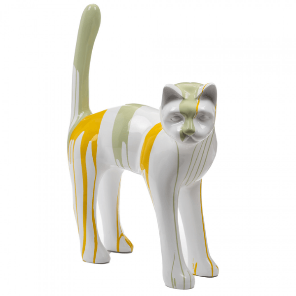 Sculpture Chat XXL en Résine 105 cm Jaune Vert Kaki – Swiss Sculpture - Swiss-sculpture.ch