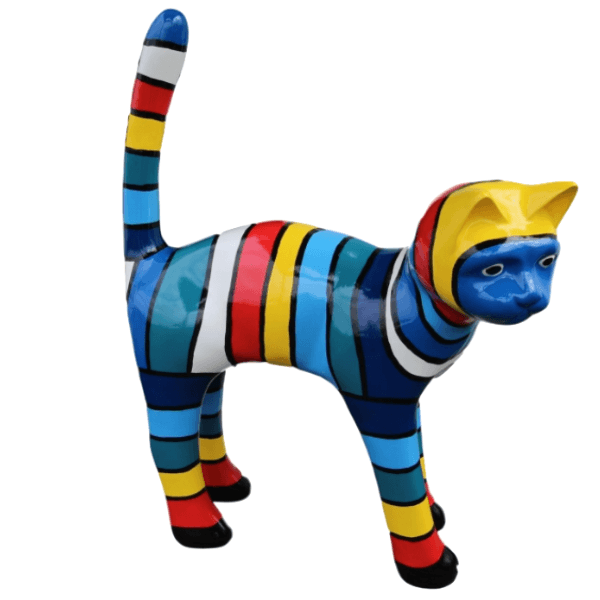 Sculpture Chat XXL en Résine 105 cm Multicolore – Swiss Sculpture - Swiss-sculpture.ch