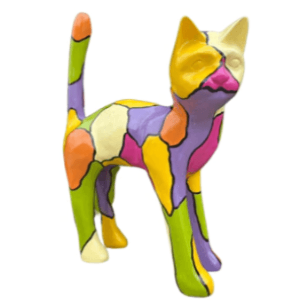 Sculpture Chat XXL en Résine 105 cm Multicolore – Swiss Sculpture - Swiss-sculpture.ch