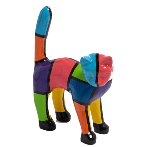 Sculpture Chat en Résine 45 cm Multicolore – Swiss Sculpture - Swiss-sculpture.ch