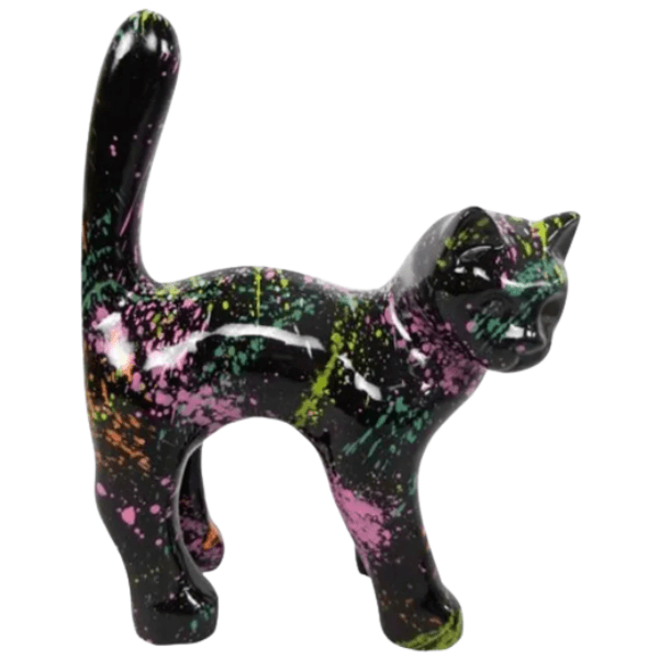 Sculpture Chat Résine 45 cm Noir Graffiti – Swiss Sculpture - Swiss-sculpture.ch