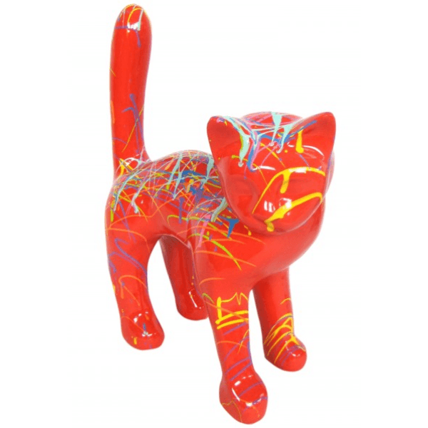 Sculpture Chat en Résine 45 cm Rouge Graffiti – Swiss Sculpture - Swiss-sculpture.ch