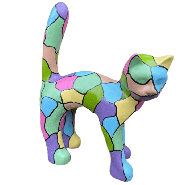 Sculpture Chat Multicolore 45 cm en Résine – Swiss Sculpture - Swiss-sculpture.ch