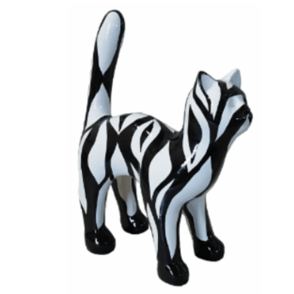 Sculpture Chat Zébrage Noir 45 cm Résine Brillante – Swiss Sculpture - Swiss-sculpture.ch