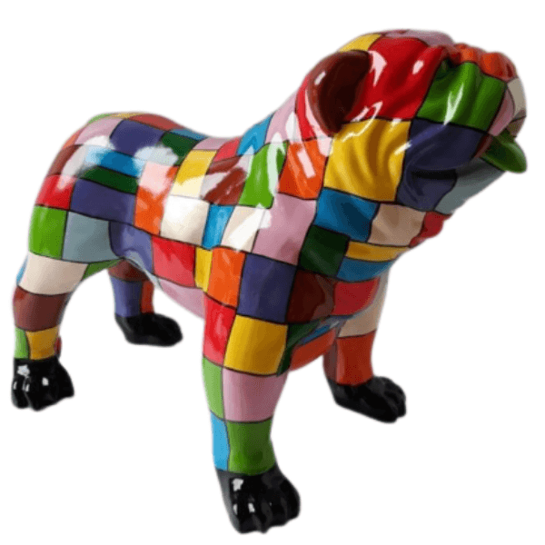 Sculpture Bouledogue Anglais en Résine 90 cm Multicolore – Swiss Sculpture - Swiss-sculpture.ch
