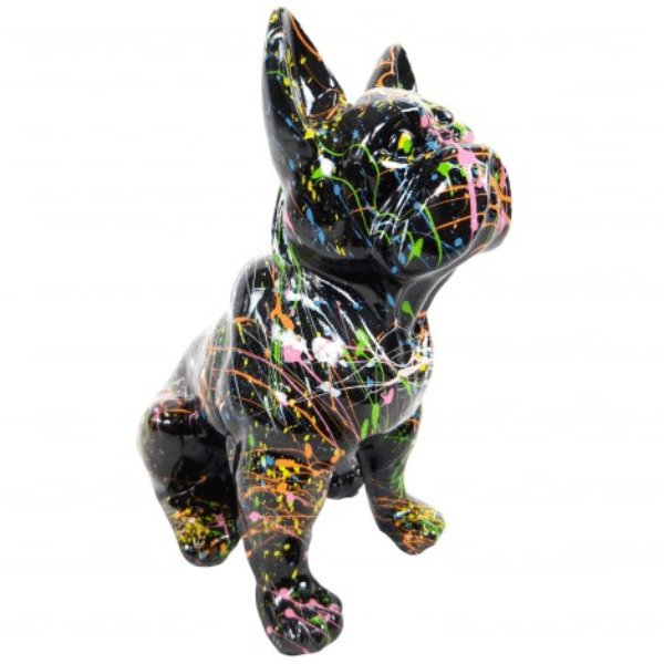 Sculpture Bouledogue Français 30 cm Résine Blanc Graffiti – Swiss Sculpture - Swiss-sculpture.ch