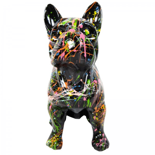 Sculpture Bouledogue Français 30 cm Résine Blanc Graffiti – Swiss Sculpture - Swiss-sculpture.ch