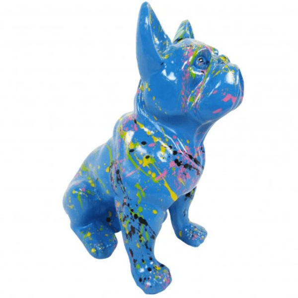 Sculpture Bouledogue Français 30 cm en Résine Bleu Graffiti – Swiss Sculpture - Swiss-sculpture.ch