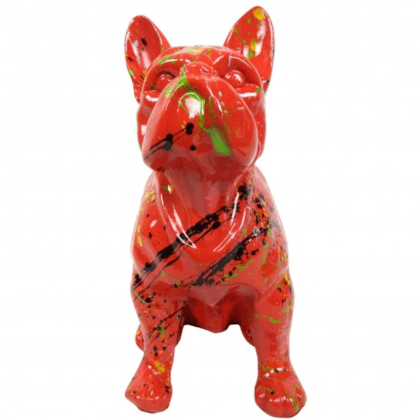 Sculpture Bouledogue Français 30 cm en Résine Rouge Graffiti – Swiss Sculpture - Swiss-sculpture.ch