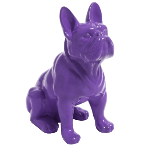 Sculpture Bouledogue Français 30 cm Résine Violet Brillant – Swiss Sculpture - Swiss-sculpture.ch