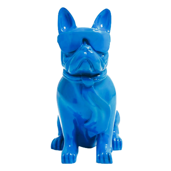 Sculpture Bouledogue Français 35 cm en Résine Bleu Ciel – Swiss Sculpture - Swiss-sculpture.ch