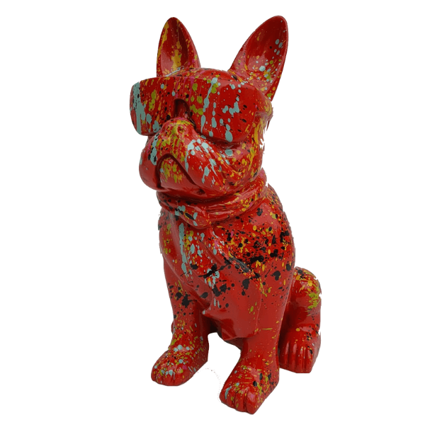 Sculpture Bouledogue Français 35 cm Résine Rouge Graffiti – Swiss Sculpture - Swiss-sculpture.ch
