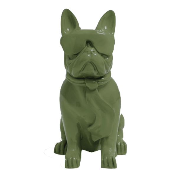Sculpture Bouledogue Français 35 cm en Résine Vert Kaki – Swiss Sculpture - Swiss-sculpture.ch