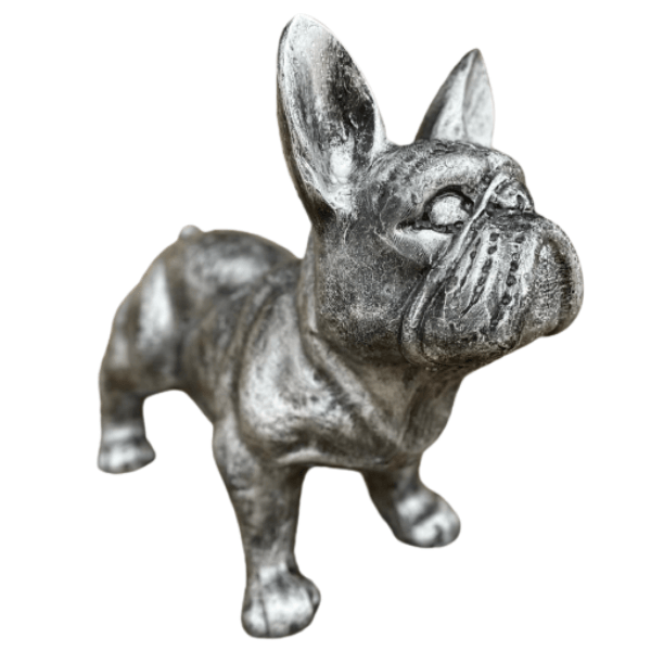 Sculpture Bouledogue Français 45 cm en Résine Argenté – Swiss Sculpture - Swiss-sculpture.ch