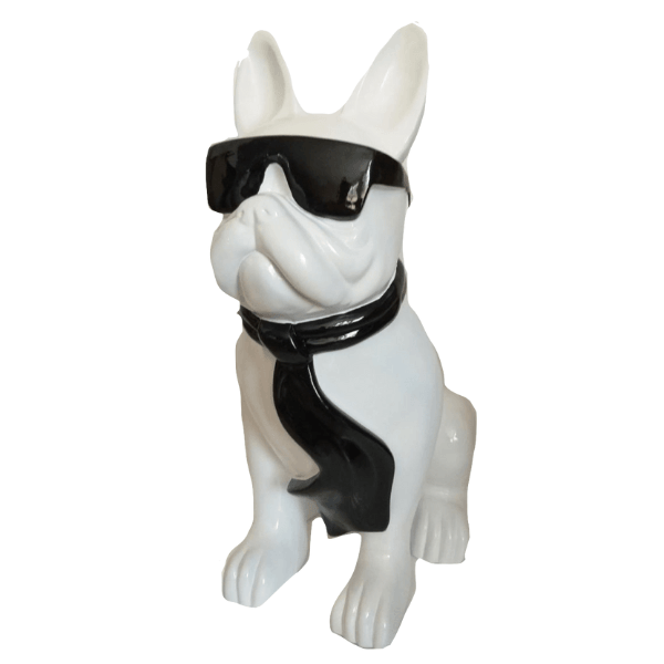 Sculpture Bouledogue Français 80 cm Résine Blanc et Noir – Swiss Sculpture - Swiss-sculpture.ch