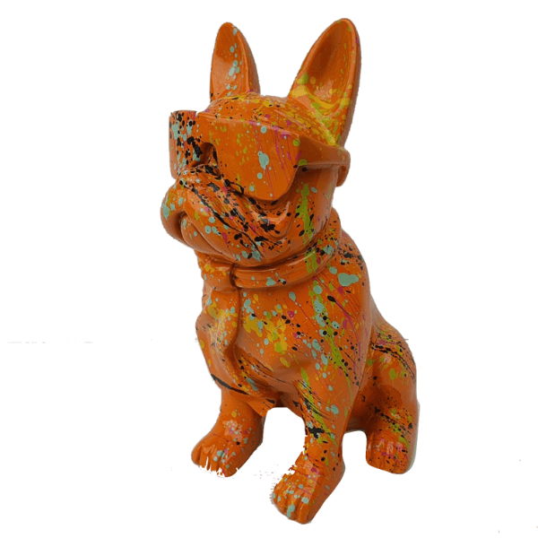 Sculpture Chien Bouledogue Français 80 cm Résine Orange Graffiti – Swiss Sculpture - Swiss-sculpture.ch