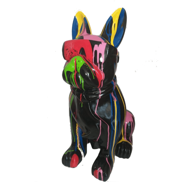 Sculpture Bouledogue Français 80 cm en Résine Noir et Multicolore – Swiss Sculpture - Swiss-sculpture.ch