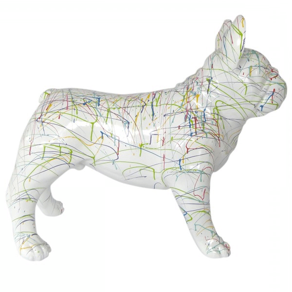 Sculpture Bouledogue Français 90 cm Résine Blanc Graffiti – Swiss Sculpture - Swiss-sculpture.ch