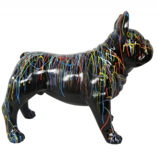 Sculpture Bouledogue Français 90 cm Résine Noir Graffiti – Swiss Sculpture - Swiss-sculpture.ch