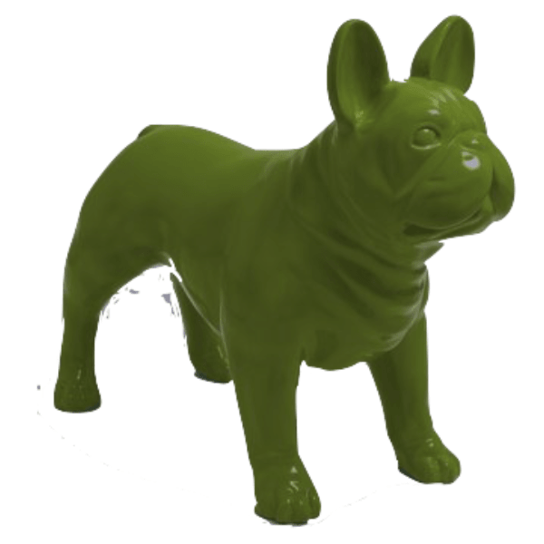 Sculpture Bouledogue Français 90 cm Résine Vert Kaki – Swiss Sculpture - Swiss-sculpture.ch