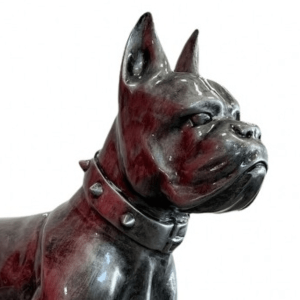 Sculpture XXL Chien Boxer 110 cm en Résine Argenté – Swiss Sculpture - Swiss-sculpture.ch