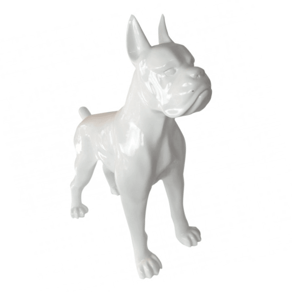 Sculpture Chien Boxer XXL en Résine 180 cm Blanc Mat – Swiss Sculpture - Swiss-sculpture.ch