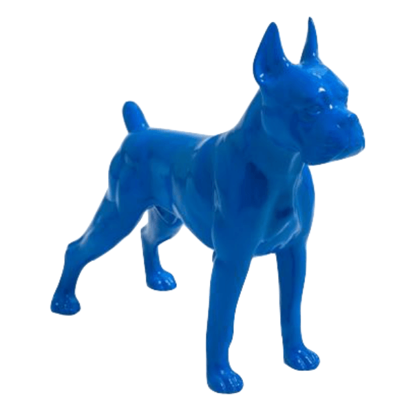 Sculpture Chien Boxer 50 cm en Résine Bleu Intense – Swiss Sculpture - Swiss-sculpture.ch