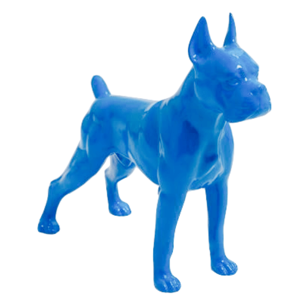 Sculpture Chien Boxer 50 cm Résine Bleu Ciel – Swiss Sculpture - Swiss-sculpture.ch