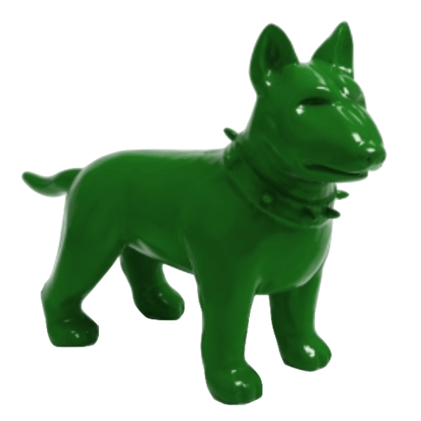 Sculpture Chien Bull Terrier 60 cm en Résine Verte – Swiss Sculpture - Swiss-sculpture.ch