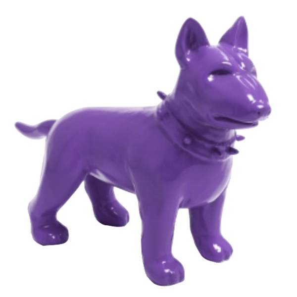 Sculpture Bull Terrier en Résine 60 cm Violet Brillant – Swiss Sculpture - Swiss-sculpture.ch