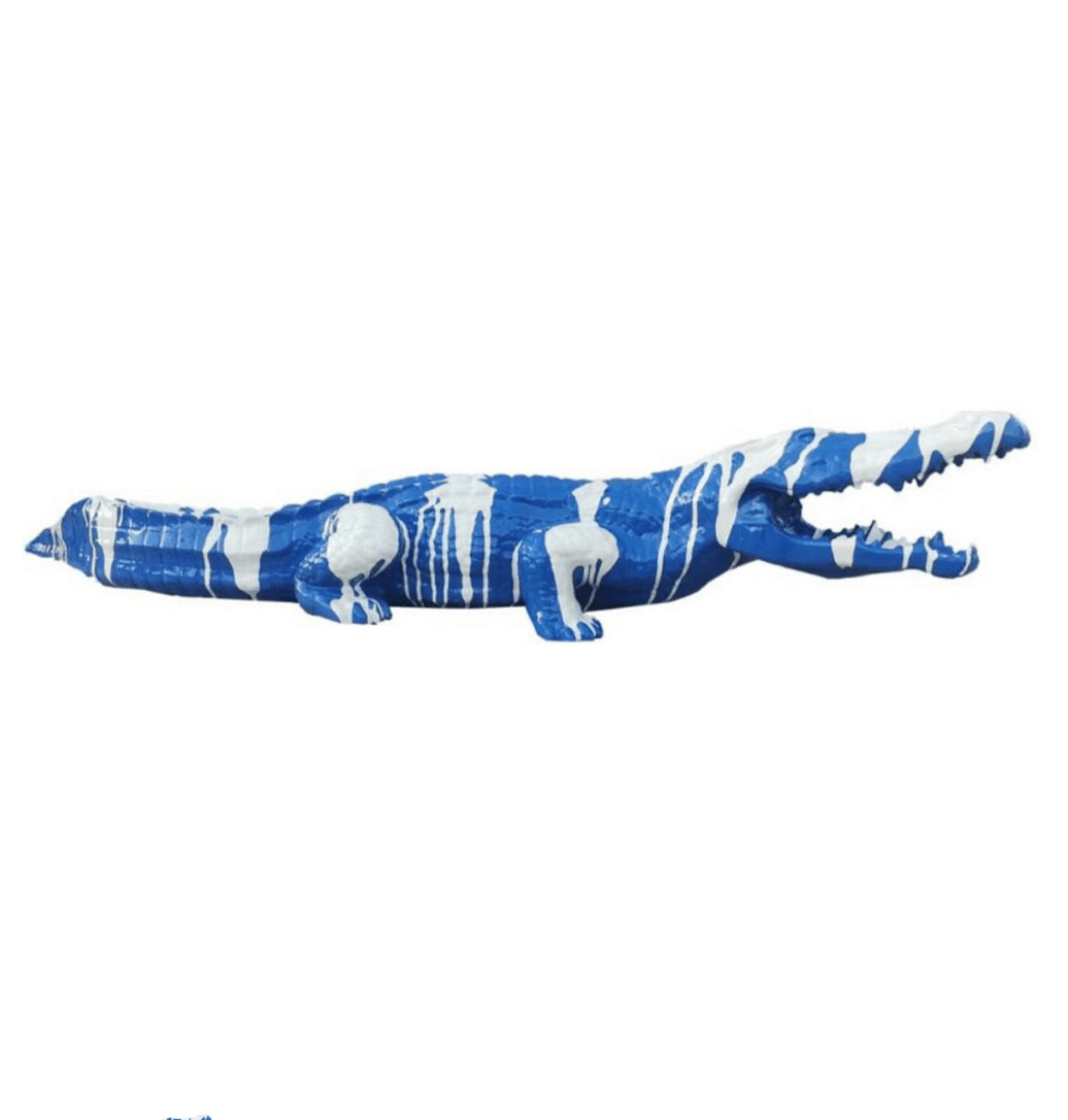 Sculpture Crocodile XXL en Résine 130 cm Bleu Brillant – Swiss Sculpture - Swiss-sculpture.ch