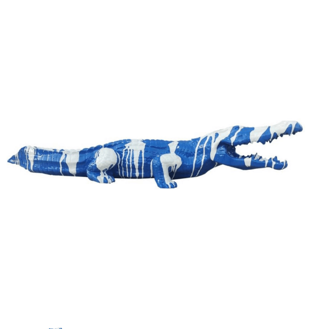 Sculpture Crocodile XXL en Résine 130 cm Bleu Brillant – Swiss Sculpture - Swiss-sculpture.ch