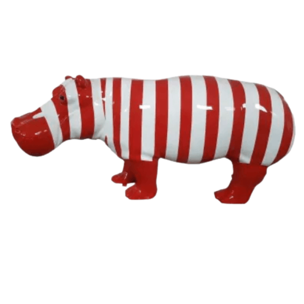 Sculpture Hippopotame XXL en Résine 180 cm Marinière Rouge – Swiss Sculpture - Swiss-sculpture.ch