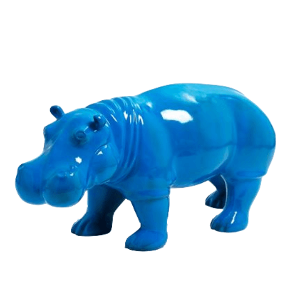 Sculpture Hippopotame Résine 95 cm Bleu Profond – Swiss Sculpture - Swiss-sculpture.ch