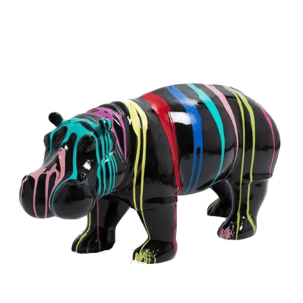 Sculpture Hippopotame en Résine 95 cm Multi-Couleurs Noir – Swiss Sculpture - Swiss-sculpture.ch