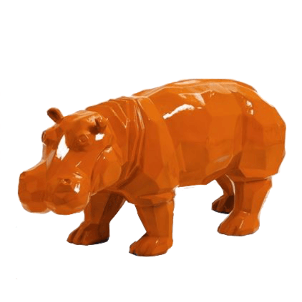 Sculpture Hippopotame en Résine 95 cm Orange – Swiss Sculpture - Swiss-sculpture.ch