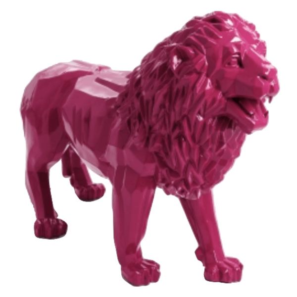 Sculpture Lion XXL en Résine 100 cm Rose Fuchsia Brillant – Swiss Sculpture - Swiss-sculpture.ch