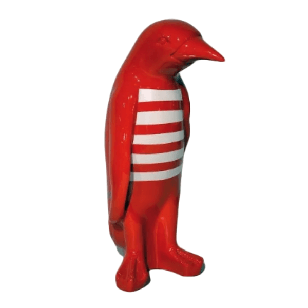 Sculpture Pingouin XXL en Résine 120 cm Blanc et Rouge – Swiss Sculpture - Swiss-sculpture.ch