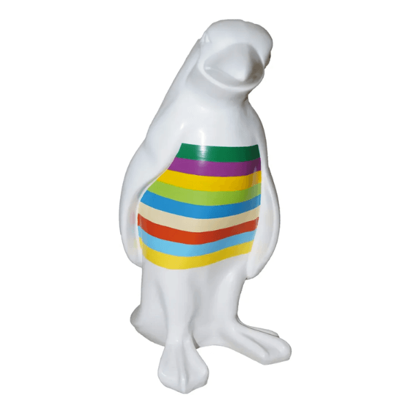 Sculpture Pingouin XXL en Résine 120 cm Marinière – Swiss Sculpture - Swiss-sculpture.ch