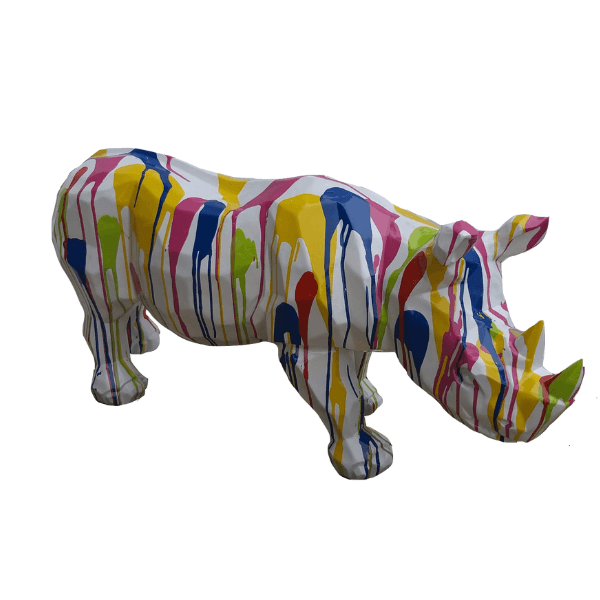 Sculpture Rhinocéros XXL en Résine 100 cm Multicolore – Swiss Sculpture - Swiss-sculpture.ch