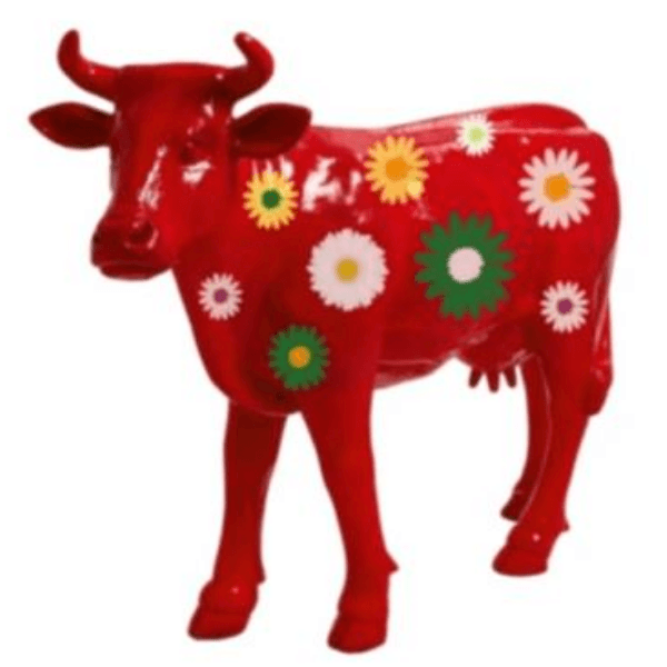 Sculpture Vache XXL en Résine 140 cm Rouge Fleuri – Swiss Sculpture - Swiss-sculpture.ch