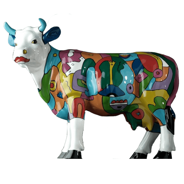 Sculpture Vache XXL en Résine 225 cm Multicolore – Swiss Sculpture - Swiss-sculpture.ch