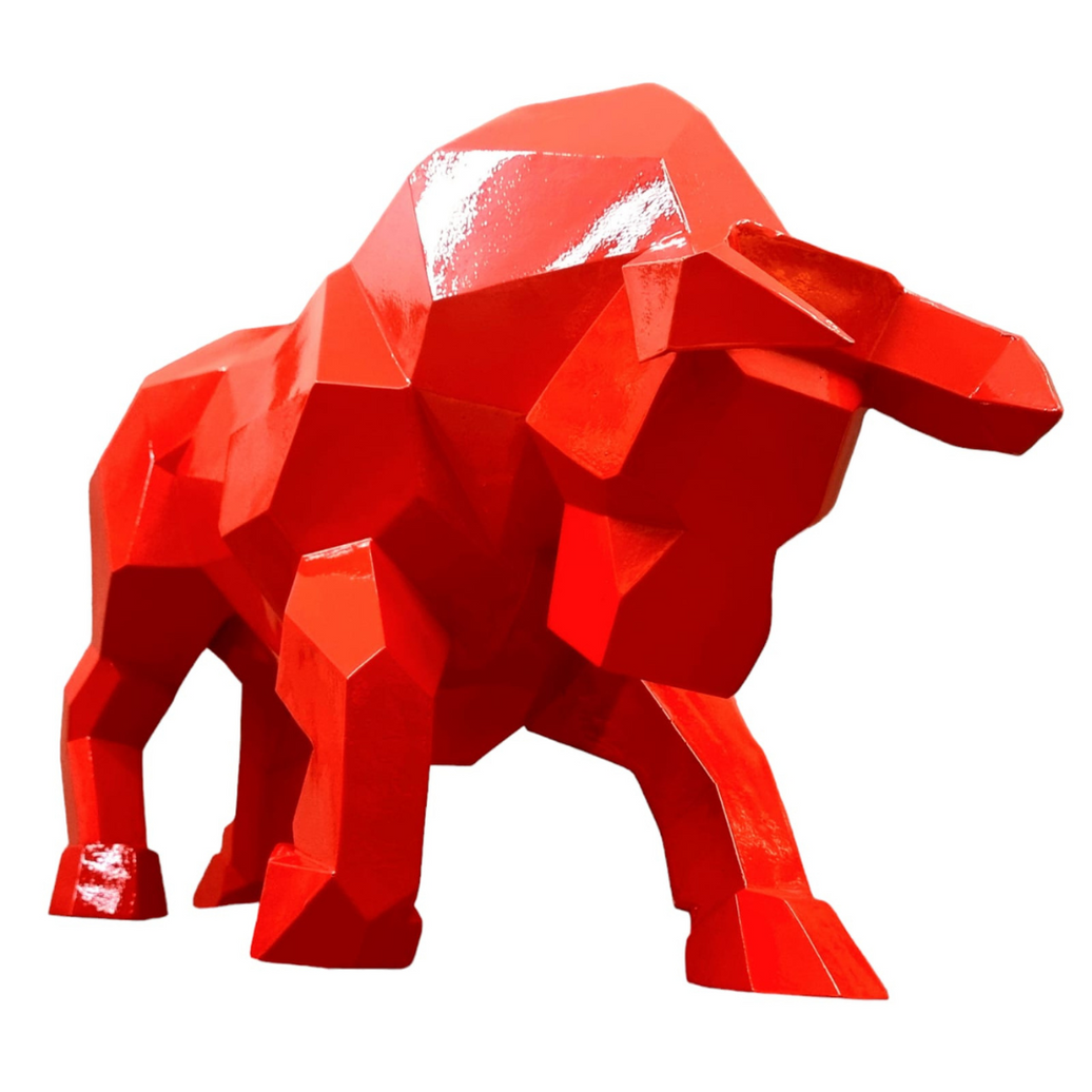 Sculpture Taureau Résine Origami 100 cm Rouge – Swiss Sculpture