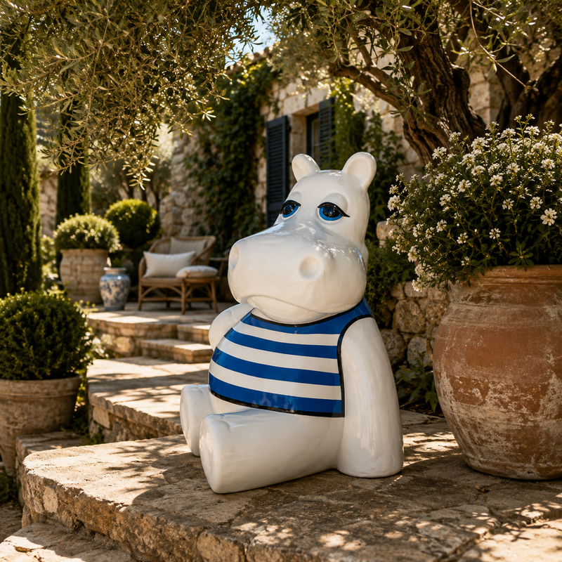 Sculpture Hippopotame XXL en Résine 100 cm Bleu Marin – Swiss Sculpture
